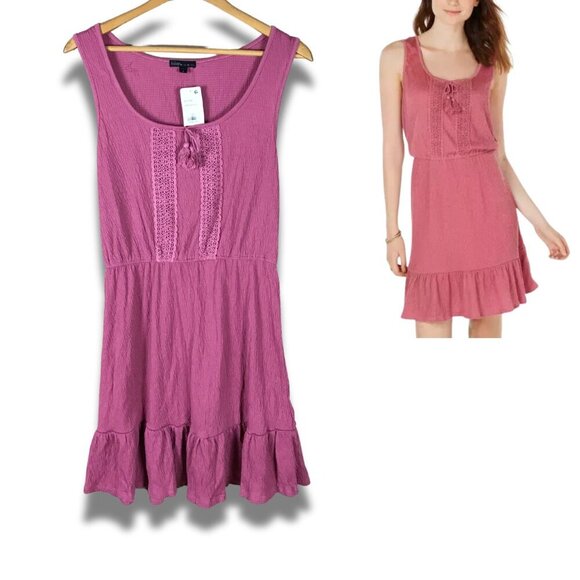 BEBOP Ruffled-Hem Rose Pink Peasant Knit Dress NWT XS - Picture 1 of 10